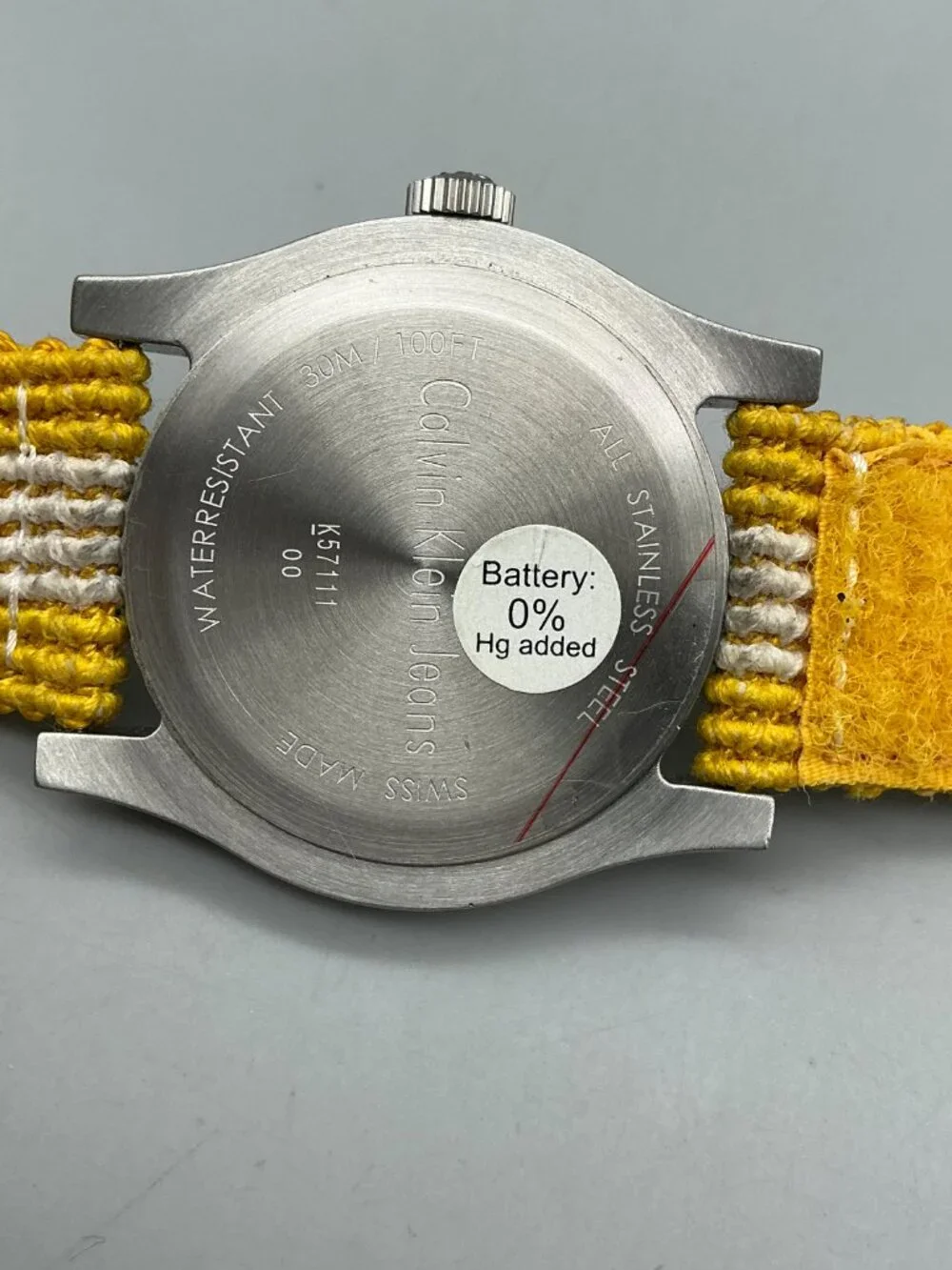 Calvin Klein Jeans Commerce Root Mens Watch Silver Tone Yellow New Battery
